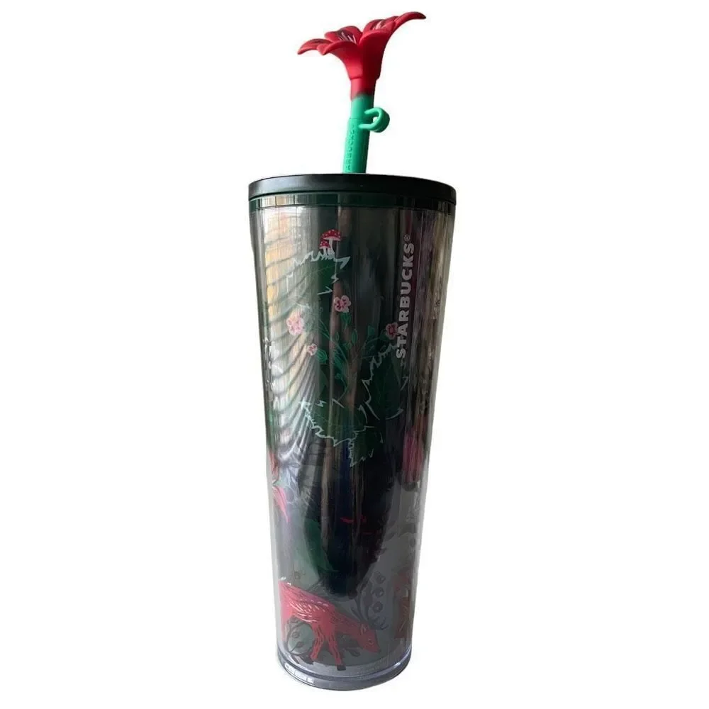 NWT 2022 Venti Woodland Berry Tumbler W/ Silicon Flower Straw Topper